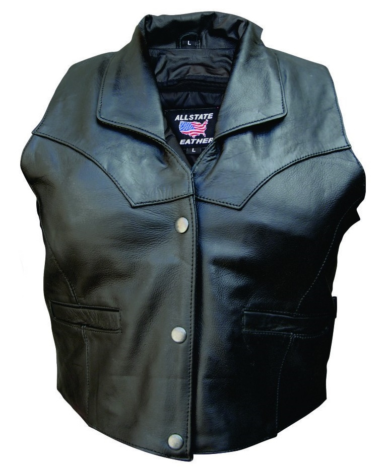 (image for) Ladies Cowhide Leather vest with collar and side straps